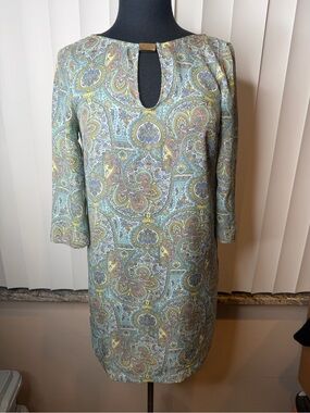 Zara Basic Paisley Keyhole Shift Dress Sage Green Size XS
